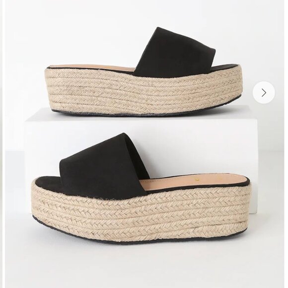 Lulus O'ahu 2 Black Suede Espadrille Flatforms - Size 8.5 - Picture 3 of 7
